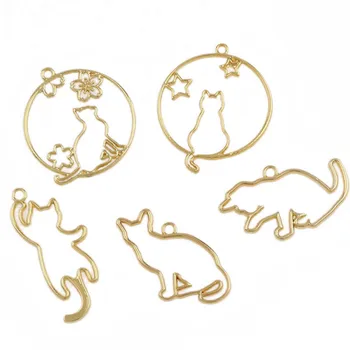 

5pcs Metal UV Epoxy Resin Mold Necklace Pendant Gold Cute Kitten Cats Frame Resin Tools Accessories for Jewelry Making Craft DIY
