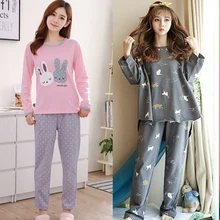 2021 Cartoon Printed Long-sleeved Women's Pajamas Set Three Cat Print O-neck Pajamas + Sleep Pants New