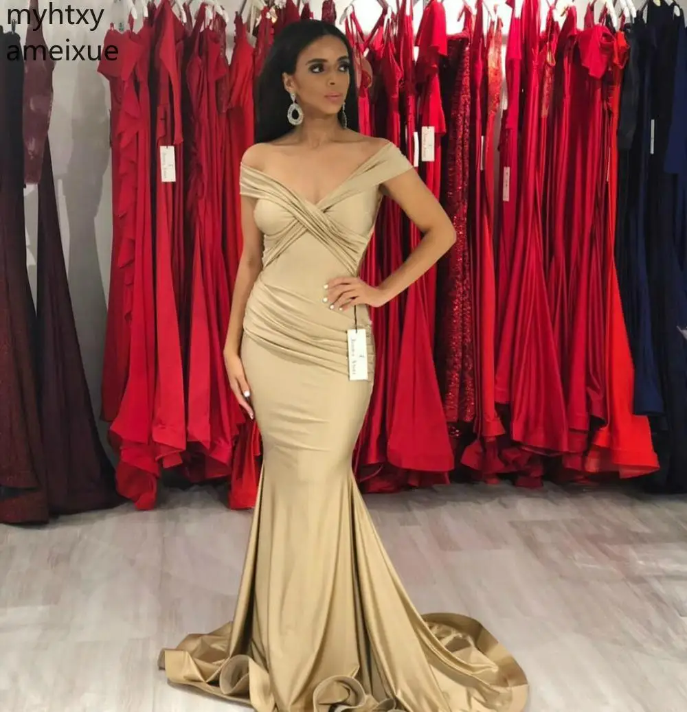 

2019 New Mermaid Off Shoulder Sexy Evening Dress Cheap Backless Women Wear Party Prom Gown Custom Made Plus Size Robe De Soiree