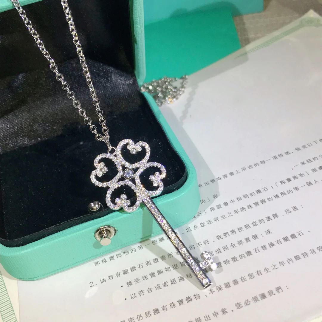 

Women Necklace The classical charm full Zircon Four love hearts key Pendant Sterling silver S925 Luxury brands Logo Holiday gift