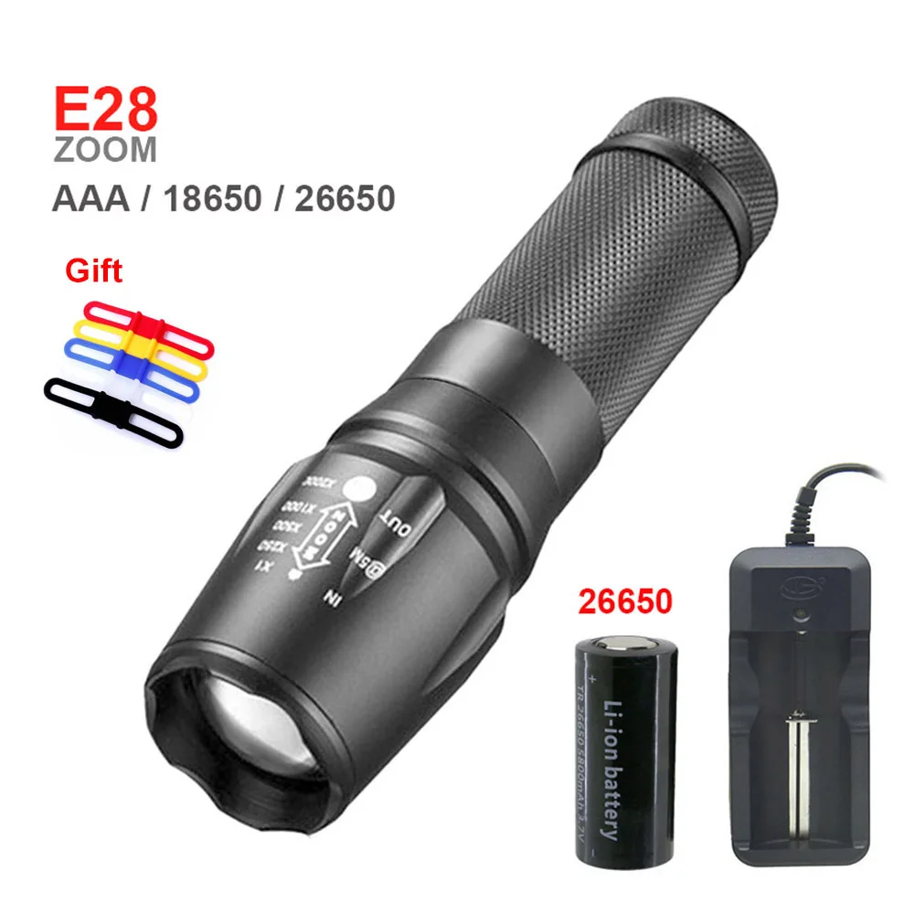 SET F E28x26650 USB флэш-светильник перезаряжаемый XM-L T6 светодиодный 3800lm AAA фонарь светильник 500 м масштабируемый 18650 водонепроницаемый светильник s - Испускаемый цвет: SET F E28x26650