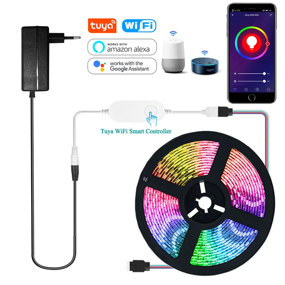 Умная светодиодная ленсветильник с поддержкой Alexa Google Wi Fi RGB 12 В 5050 60 светодиодов/м