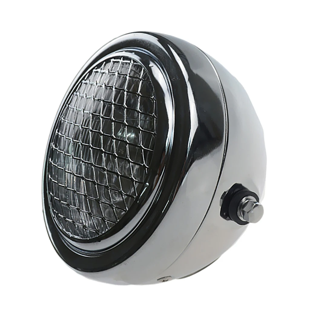Chrome Metal Retro Motorcycle Headlight with Grill Cover for Most Motorcycle