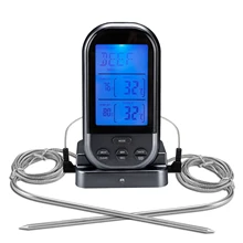 Sem fio termômetro de carne para grelhar com sonda dupla comida cozinhar termômetro 66ft digital lcd retroiluminado display churrasco termômetro