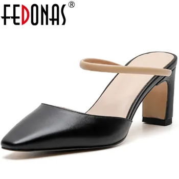 

FEDONAS 2020 Women High Tkick Heels Sandals Half Slippers Summer Basic Working Party Shoes Woman New Arrival Shoes Woman