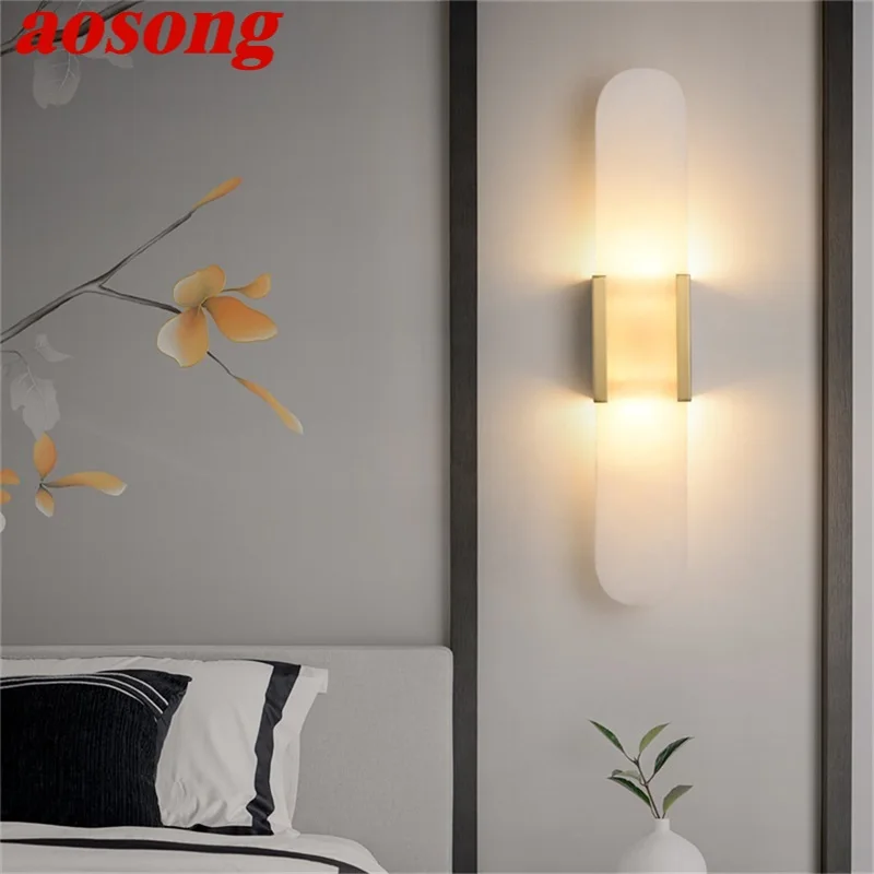 

AOSONG Luxury Wall Sconces Brass Marble LED Modern Wall Light Fixture Indoor Home Decorative for Bedroom Living Room Office