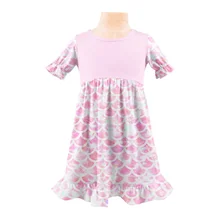 Sprint/летняя детская одежда для маленьких девочек; хлопковое платье с оборками из молочного шелка; эксклюзивное розовое пляжное платье русалки до колена