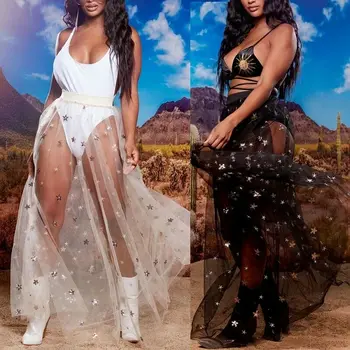 

New Fashion Sexy Women Mesh Skirt Cover Up Sheer Beach Maxi Long Wrap Sarong Skirts