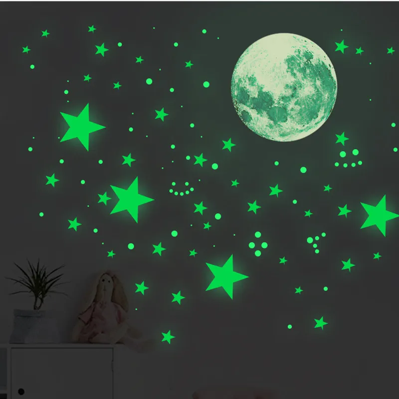 Glowing in Dark Stars Wall Stickers Kids Room Decoration Luminious Earth Sticker Baby Nursery Bedroom Ceiling Decor Girls