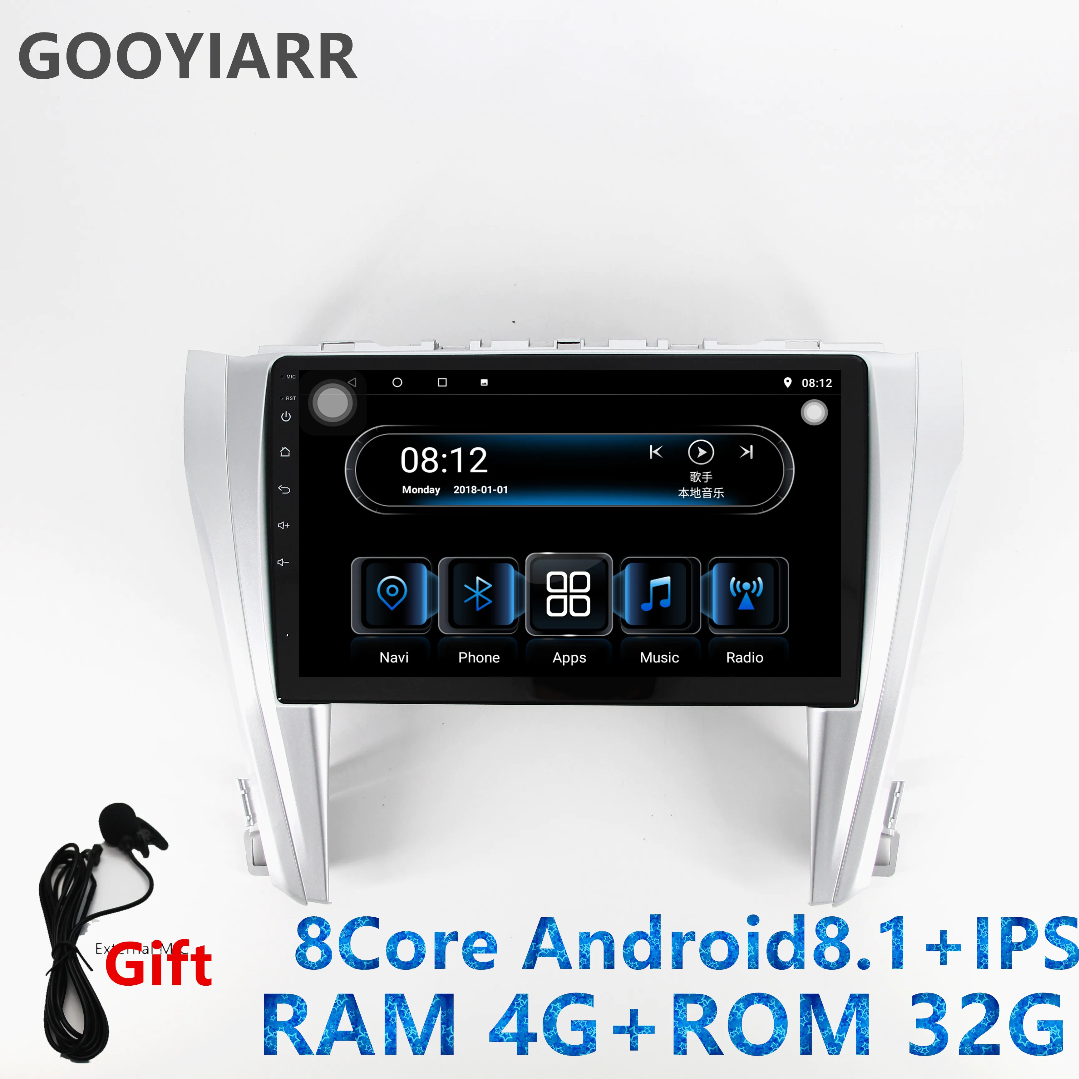 Excellent 1din car Android8.1 Multimedia Player 8core RAM4G gps navigation for Toyota camry 2015 2016 2017 with BT WIFI Vedio 4