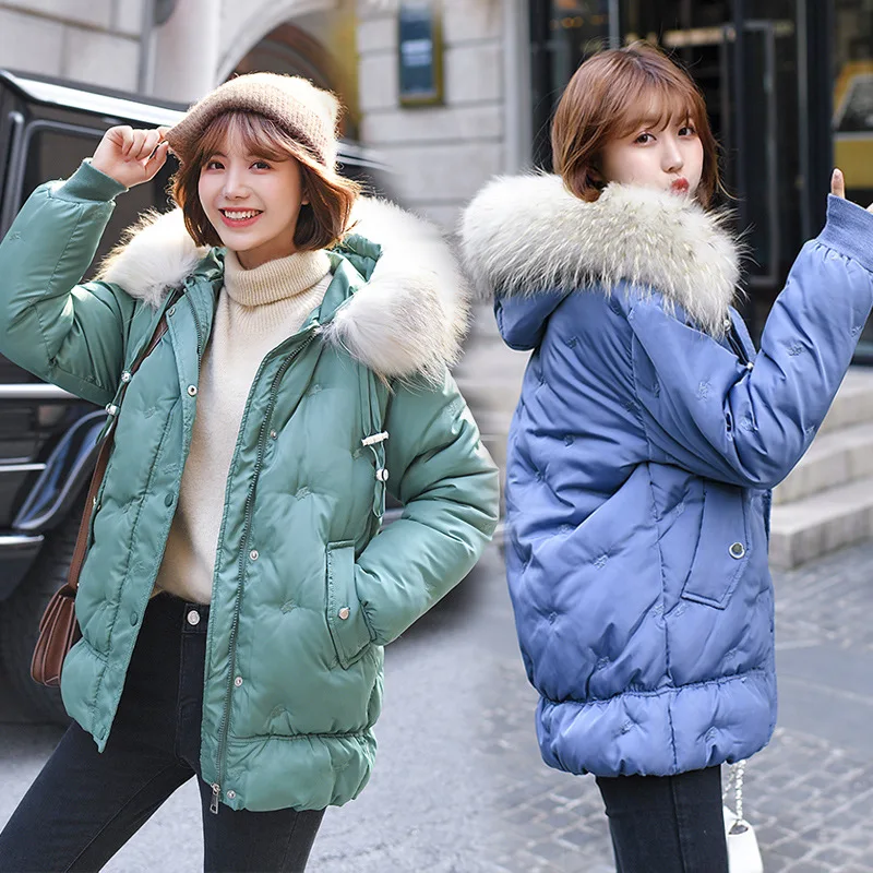 

2019 Winter New Style Cotton Coat Women's Korean-style Loose-Fit Mid-length down Jacket Cotton-padded Clothes Embroidered Large
