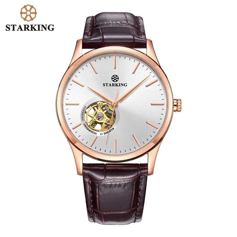 STARKING Mechanical Watch Men Automatic Self-wind Movt Skeleton Gold Stainless Steel Male Wristwatch Sapphire 5ATM | Наручные часы