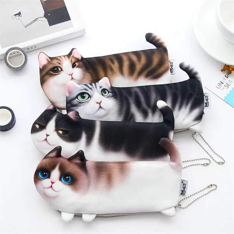 

Tripod Cat Novelty Simulated Cartoon Cat Pencil Box Soft Cloth School Stationery Pencil Bag Gift for Girls