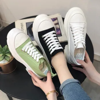 

COOTELILI 2020 Pumps Women Shoe Sneaker Women Pumps Fashion Lace Up Casual 6cm Heel Platform Black Basic Casual Female Shoes