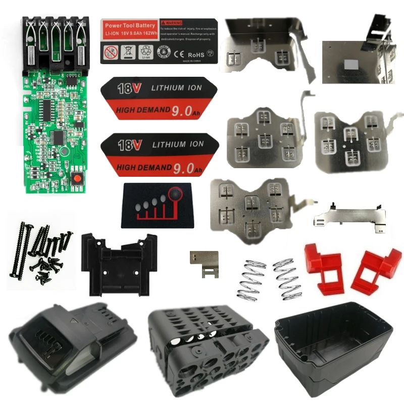dawupine M18 Li-ion Battery Plastic Case PCB Charging Protection Circuit Board Shell For Milwaukee 18V 3Ah 6Ah 9Ah Sticker Label
