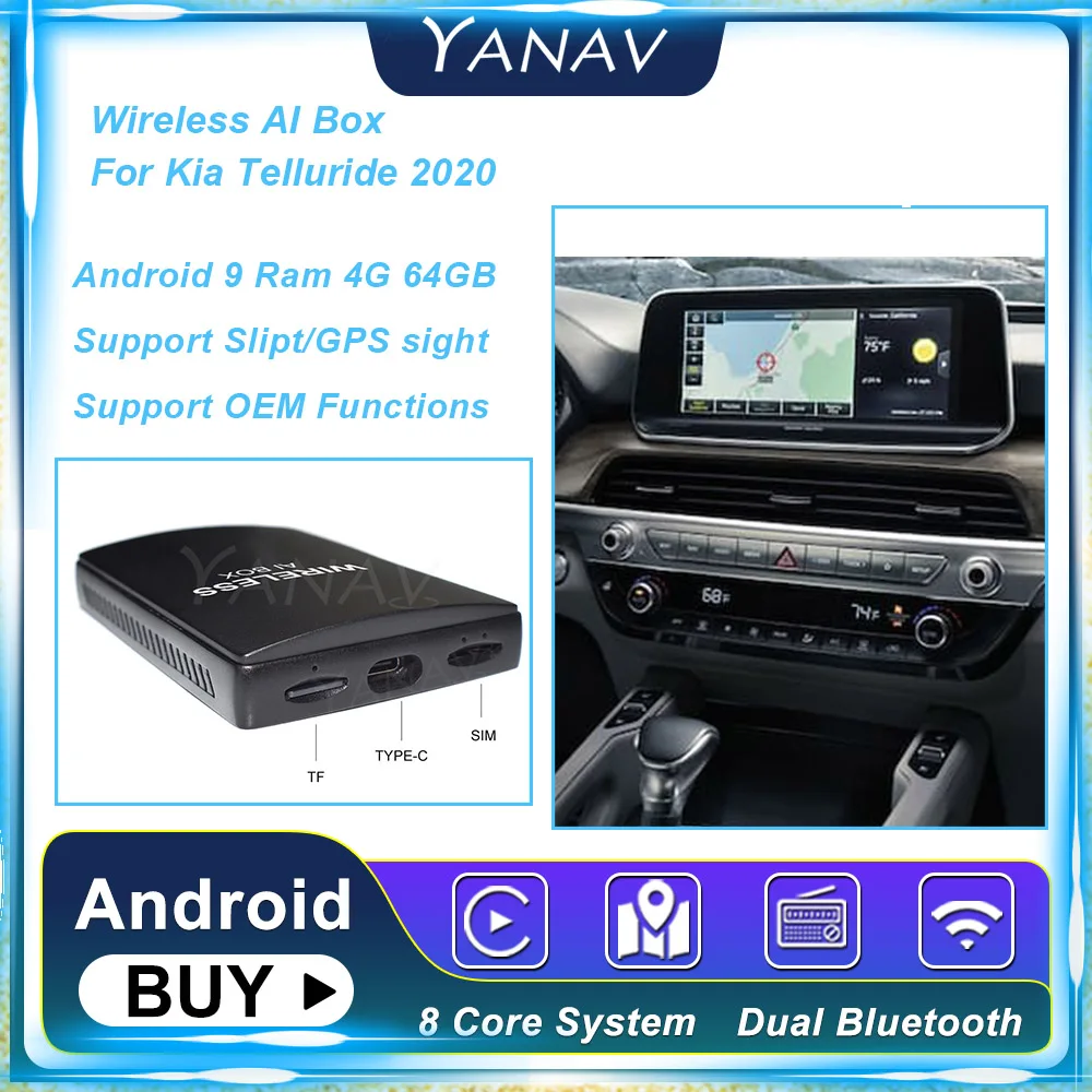 Android 4G 64GB Carplay Wireless Ai Box For Telluride 2020 8 Core
