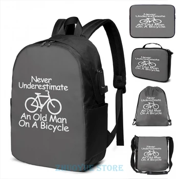 

Never Underestimate An Old Man On A Bicycle USB Charge Backpack men School bags Women bag Travel laptop bag