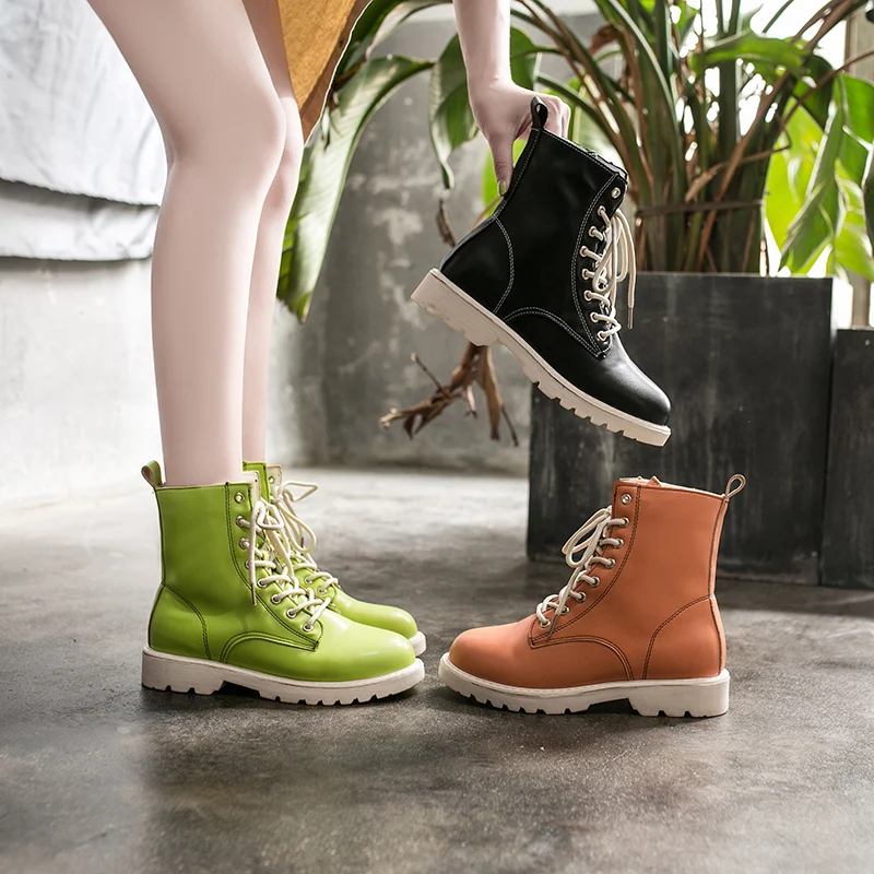 

Lady Boots Bootee Woman 2019 Round Toe Women's Shoes Autumn Low Heels booties Luxury Designer Leather Booties Lace Up Ladies