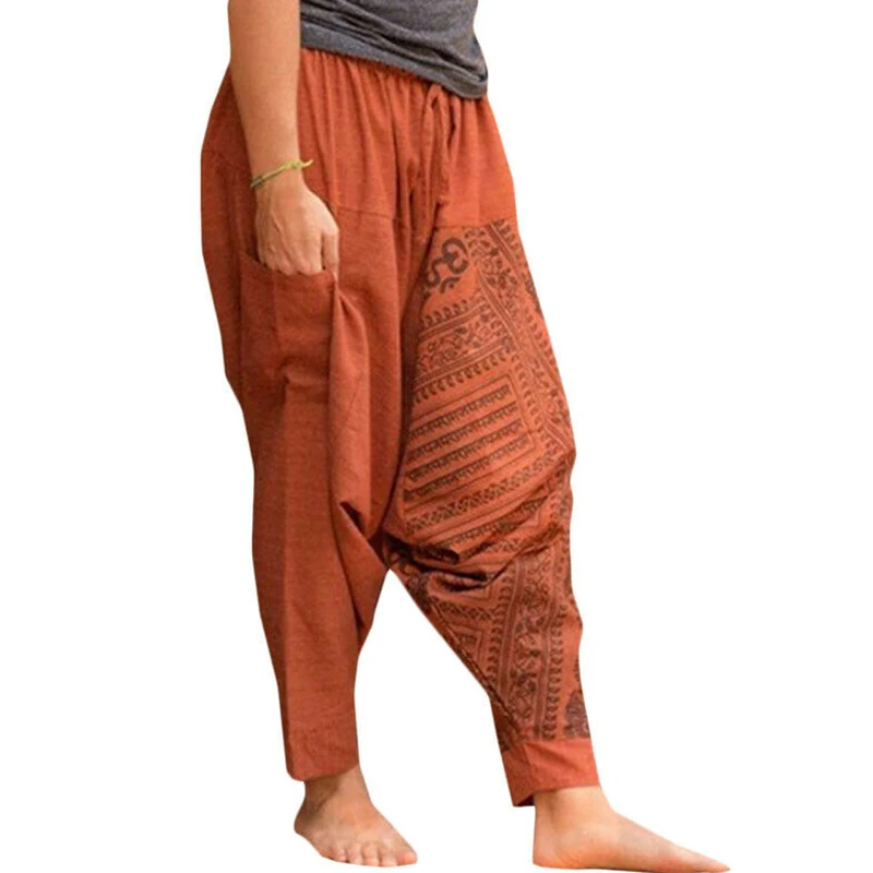 Новинка, M-5XL, для мужчин, Boho, мешковатые, хиппи, с заниженным шаговым швом, летние, для мужчин, шаровары, повседневные, с эластичной резинкой на талии, брюки, пять цветов