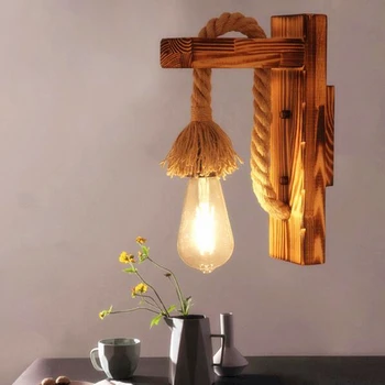 

Vintage Hemp Rope Wall Lamp Industrial Home Loft Decorative Hanging Pendant Light without Bulb