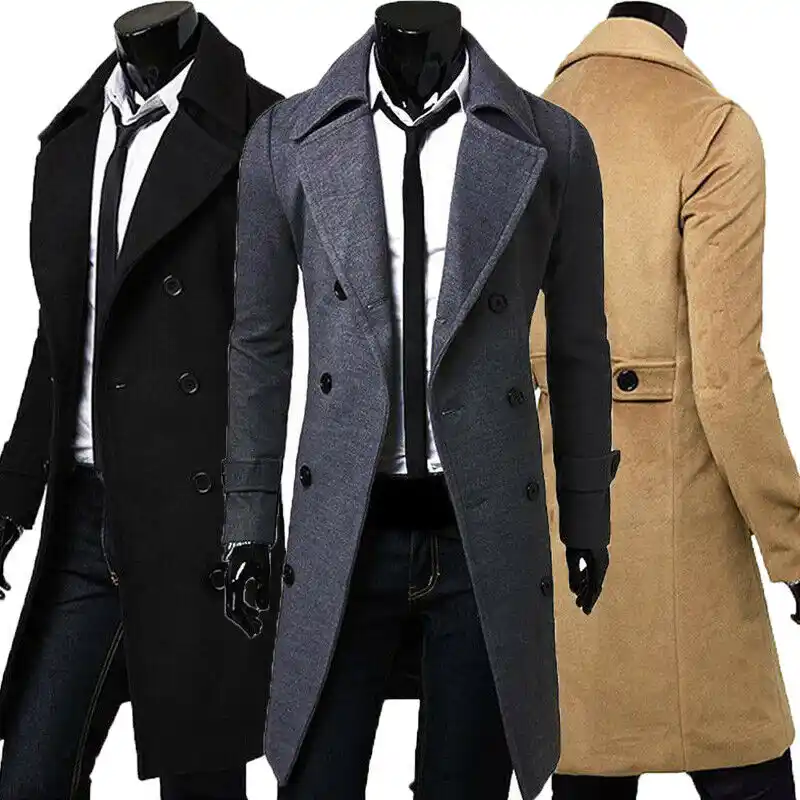 Gabardina de invierno cálido para hombre, ropa larga, sobretodo con  botones, abrigo informal, abrigo, chaquetas, abrigos de mezcla de lana|Lana  y mezclas| - AliExpress