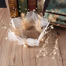 Корейский стиль головной убор Корона для невесты клип-на набор Immortal juan sha жемчужная круглая корона свадебное платье аксессуары