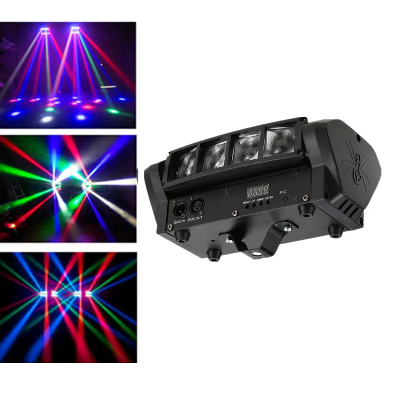 

Mini LED Spider Light /RGBW LED Beam Stage Effect Lights/DMX512 LED Moving Head Light Sound Control Home Party Lamp DJ Lighting