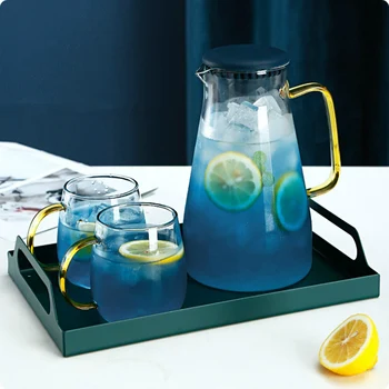 

Blue Gradient high borosilicate explosion-proof Glass Pot 1.5L Large capacity Summer Cold Water Jar Lemon Teapot Home Tea set