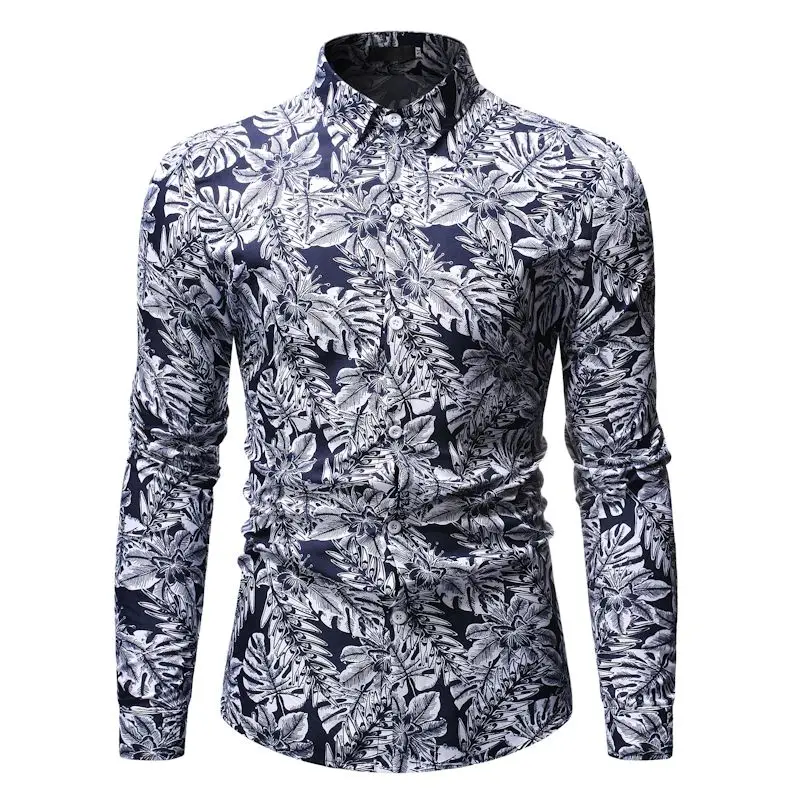 Дропшиппинг 2019 новые осенние мужские рубашки Slim Fit с принтом и длинными рукавами мужские повседневные рубашки с отложным воротником