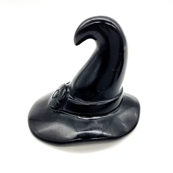 

Natural crystal carvings obsidian witch hat crystal quartz carved halloween gifts