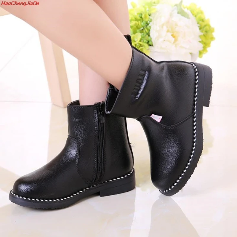 

New Autumn/Winter Children Shoes Girls Boots Kids Genuine Leather High Boots Princess Student Plush Snow Boots Child Baby