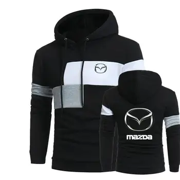 

New Brand Patchwork Fashion Trend Warm Men Fitness Muscle Tracksuit Hoodie Leisure Hip Hop Mazda Car LOGO Tops Fast delivery