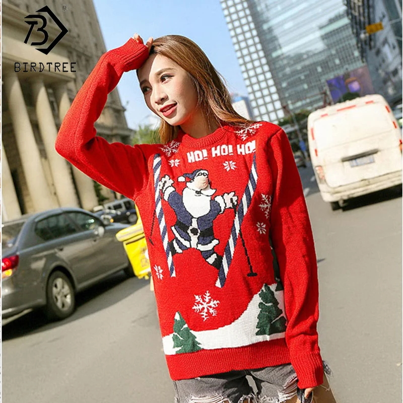 

2019 Winter New Women's Pullovers Christmas Sweater Cartoon Full Sleeve Loose Knitted Korean Style O-Neck Ugly Sweater C99407K