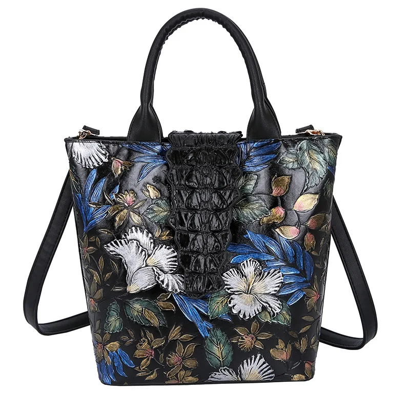 Винтажная роскошная женская сумка-мешок с узором «крокодиловая кожа», сумка на застежке, женская сумка с тиснением в виде цветка и рыбы, сумки через плечо, Классическая сумка на плечо - Цвет: silver flower