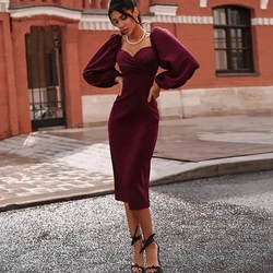 Elegant Sweetheart Tea Length Women Prom Dresses Simple Long Sleeve sheath Mermaid Party Gowns For Women Custom Made 2022 New
