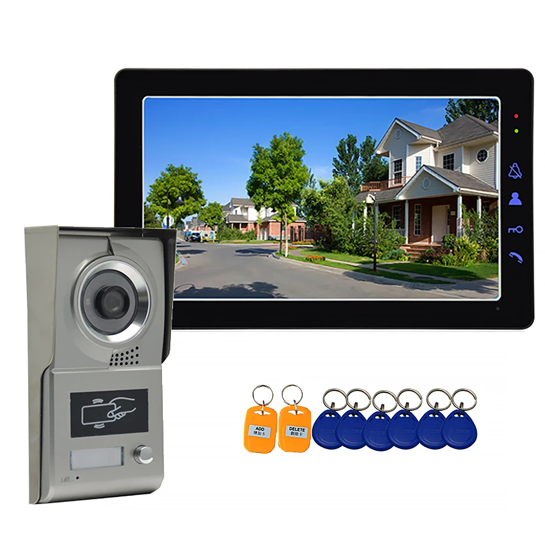

9 Inch Video Intercom System Home Video Door Phone Doorbll Kits with 8PCS RFID Keyfobs IR Night Vision Waterproof Camera