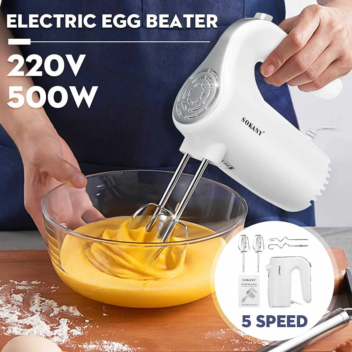 Electric Egg Beater with Two Wire Beaters Food Beater Whisk 3 Speeds  Upright Wireless Handheld Mixer with Egg Separator for Baking Cake Egg