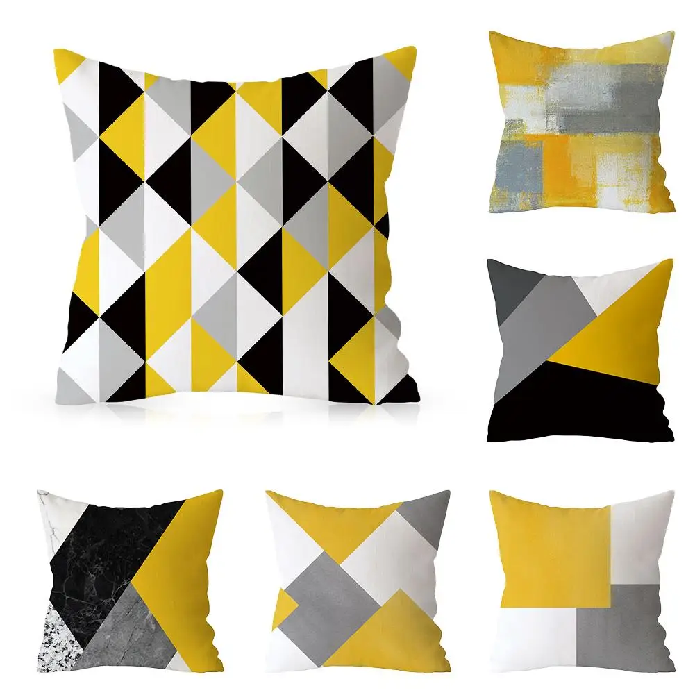 

45*45 CM Pillow Case Cover Nordic Geometric Yellow Gray Matching Pillows Cover Home Decoration Polyester Pillowcase