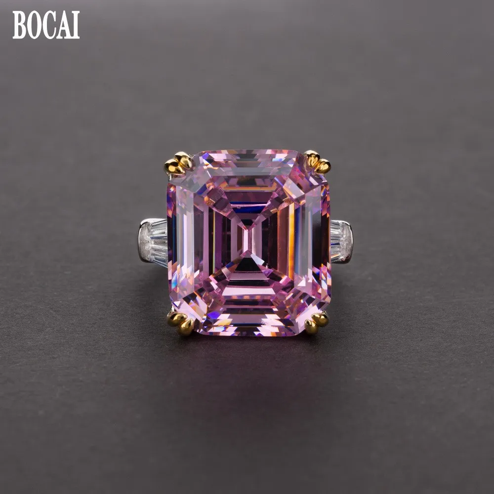 pink Модный бренд большой прямоугольник ааааа+ циркон обручальное кольцо для женщин Высокое качество S925 Серебряный цвет CZ ювелирные изделия женские кольца - Цвет основного камня: pink