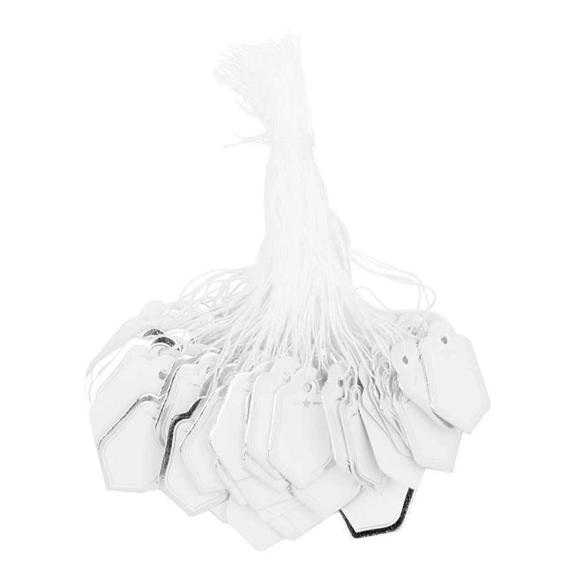 500pcs Price tags with strings Hanging Rings Jewelry Sale Display- White and silver