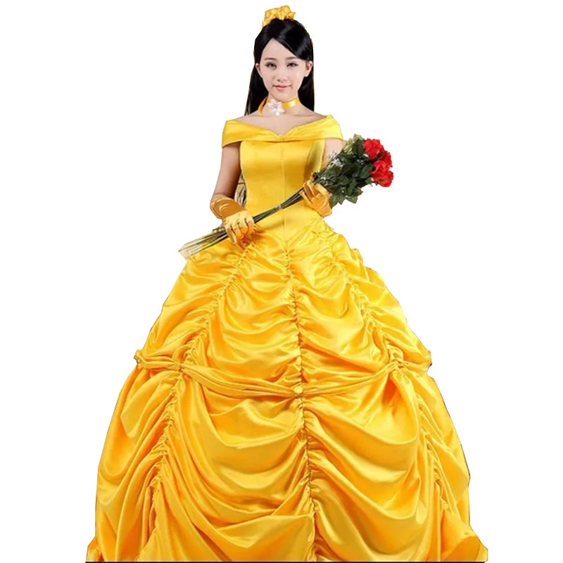 Ladies Beauty and The Beast Princess Belle Cosplay Costume Fancy Ball Gown Dress