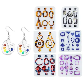 

1 Set 6 Styles Earring Mold UV Resin Epoxy Molds Jewelry Tools & 1 Pair Color Palette Earrings Paint Brush Earrings