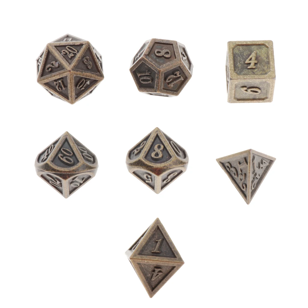 7 Lot Polyhedral Dice Standard Size Bronze For Dragon Scale DnD Pathfinder