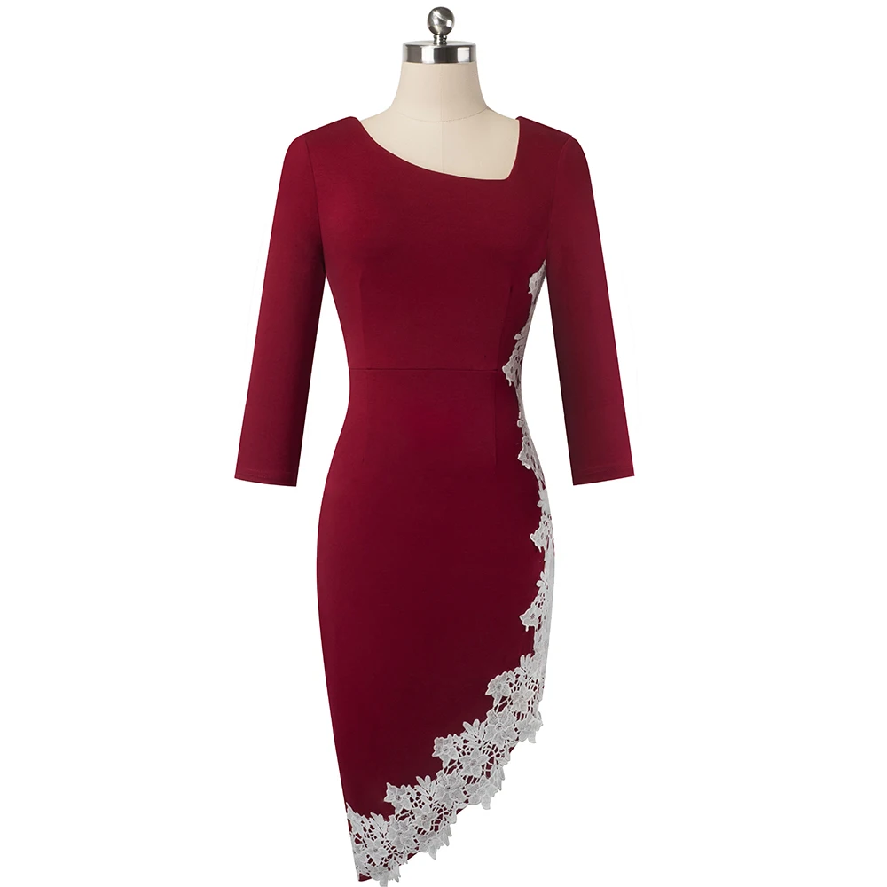 Cena Ładny na zawsze elegancka biała koronka patchwork biuro niesymetryczne vestidos biznes impreza zimowa Bodycon kobiety sukienka B561