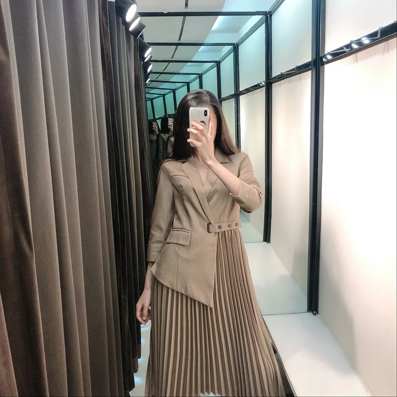 SuperAen Autumn New Women Dress Fashion Cotton Solid Color Ladies Dress Long Sleeve Korean Style Women Clothing