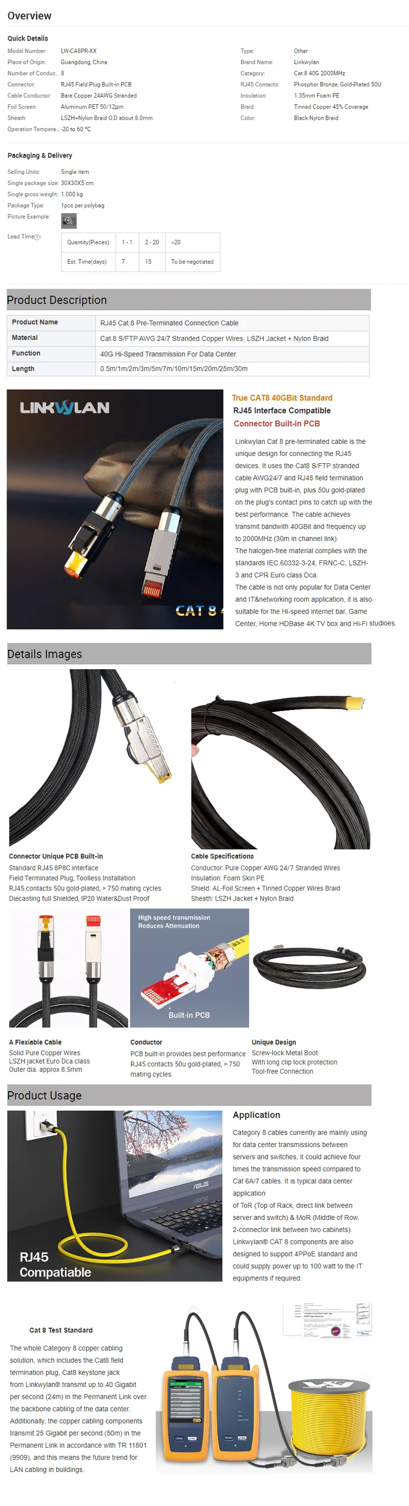 Upgrade your network with our CAT8 Pre-Terminated Cable - Unleash 40G Speeds with CAT7 10G Pre-Assembled, LSZH Jacket, and Nylon Braid. Description Image.This Product Can Be Found With The Tag Names Cheap Computer Cables Connectors, Computer Cables Connectors, Computer Office, High Quality Computer Office