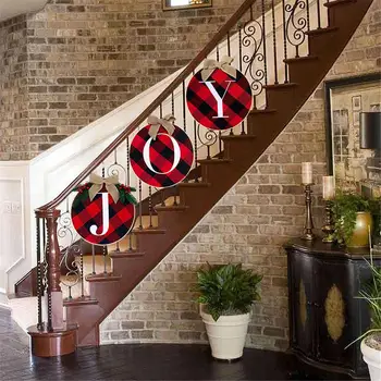 

Christmas Joy Sign Decorative Plaid Wreath Front Door Hanger Wooden Holiday Ornament For Home Decor Wall Window Indoor Outdoor