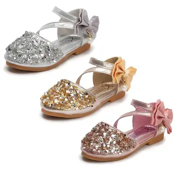 

Spring Autumn Kids Girls Shoes Bowknot Children Princess Sandals Anti-Skid Shiny Dancing Sandals Kids Dress Shoes