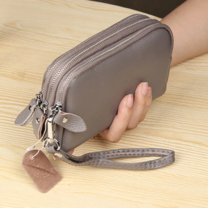 Hot Selling Long Women Leather Wallet 3 Layers Zipper Wristlet Bag Large Capacity Coin Purse Mobile Phone Bag-B5