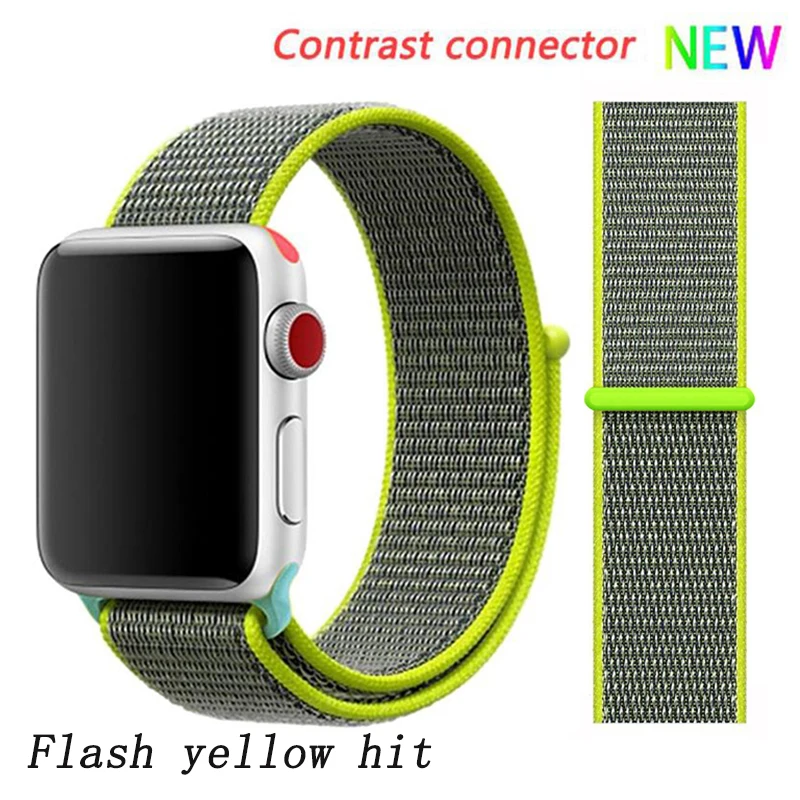 Спортивная петля ремешок apple watch band 42 мм 38 мм apple watch 4 3 band iwatch band 44 мм 40 мм correa pulseira 42 44 нейлоновый ремешок для часов - Цвет ремешка: Flash yellow 1 hit